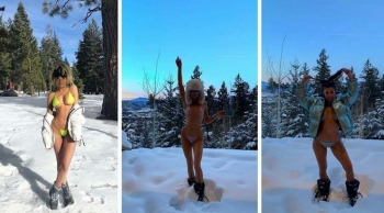 Знаменитости решили не пропускать новый тренд, в котором красотки позируют в купальниках в снежную погоду (10 фото)